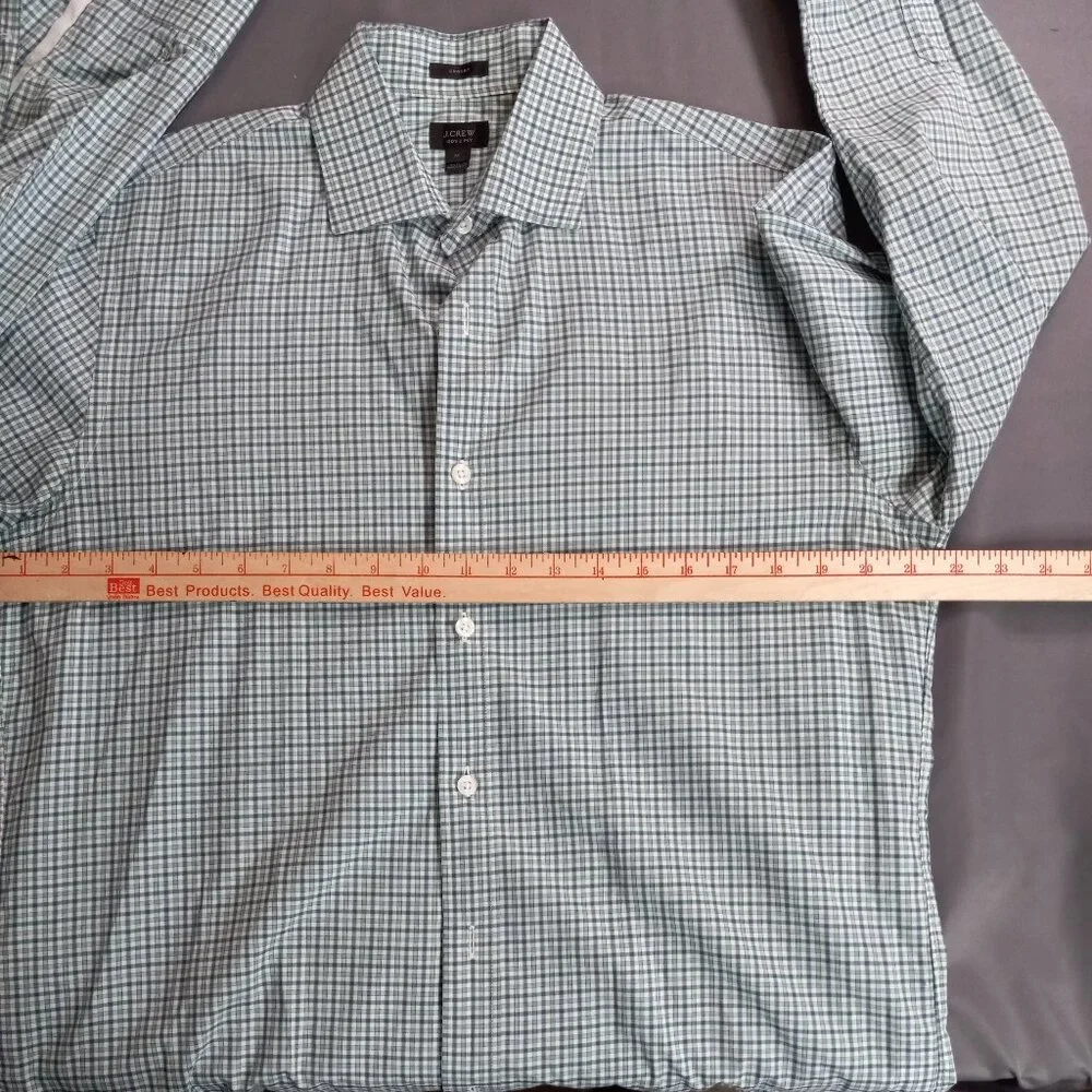 J. Crew Crosby 120's Ply Shirt Blue Green Gingham Check Cotton Size M
